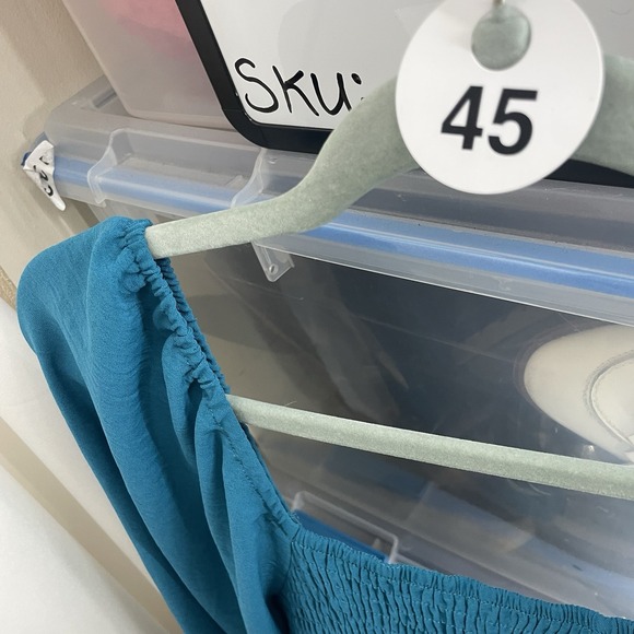 DOKOTOO Size L Teal Blue Wide Leg Jumpsuit with Pockets Smocked Balloon Sleeves - Picture 9 of 9